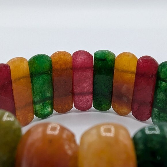 Multicolor Oval Natural Gemstone Stretch Bracelet Red Green Yellow Orange - Picture 5 of 16